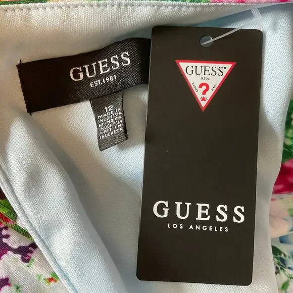 GUESS Floral Print Cutout Back Sleeveless Sheath Long Maxi Dress Blue Size 12 - Picture 8 of 9